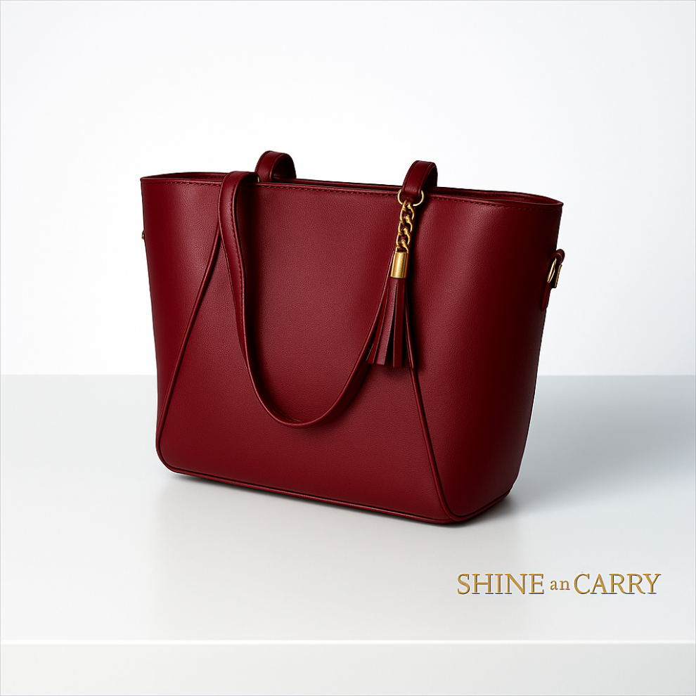 Maroon Elegant Tote Bag with Golden Chain – Shine and Carry