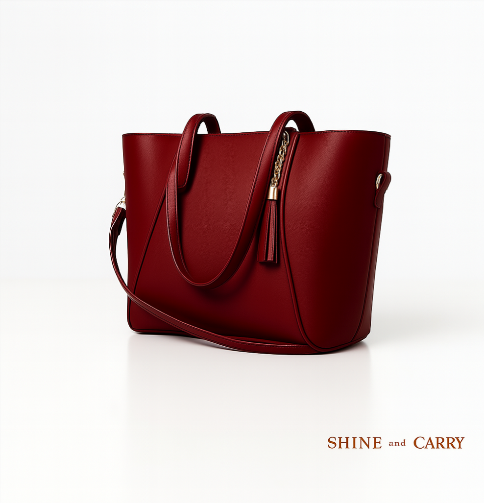 Maroon Elegant Tote Bag with Golden Chain – Shine and Carry