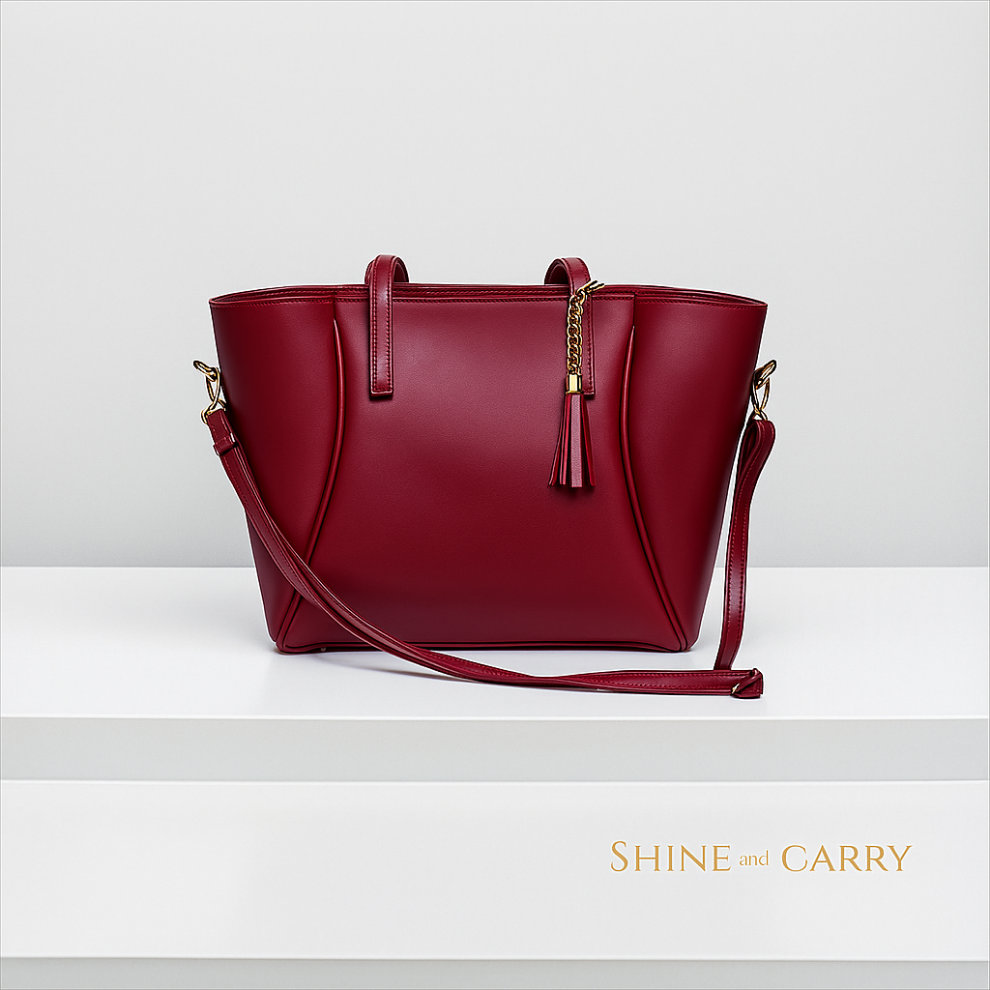 Maroon Elegant Tote Bag with Golden Chain – Shine and Carry