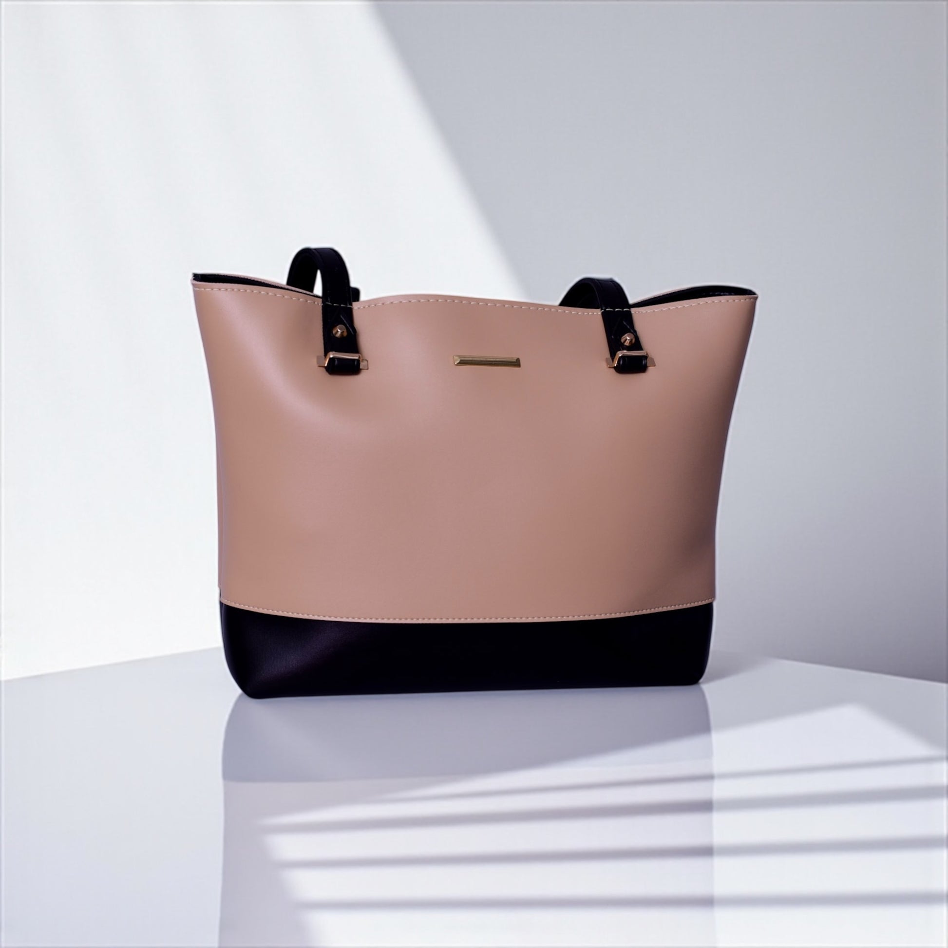 Two-Tone Luxury Tote & Crossbody Bag Set – Nude & Black