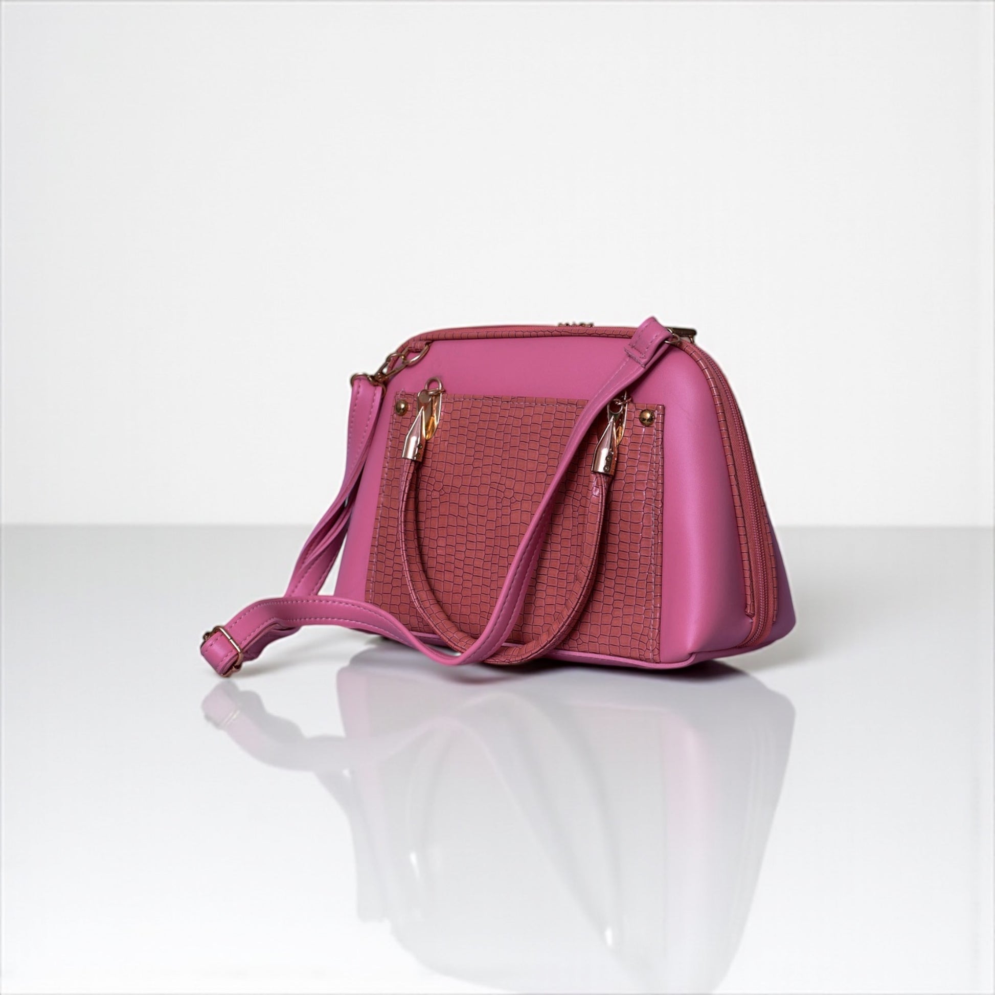 Croc-Textured Pink Handbag – Shine and Carry.