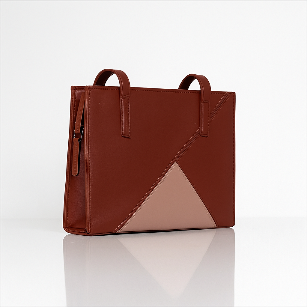Luxury Coffee Brown Tote Bag – Two-Tone Geometric Design