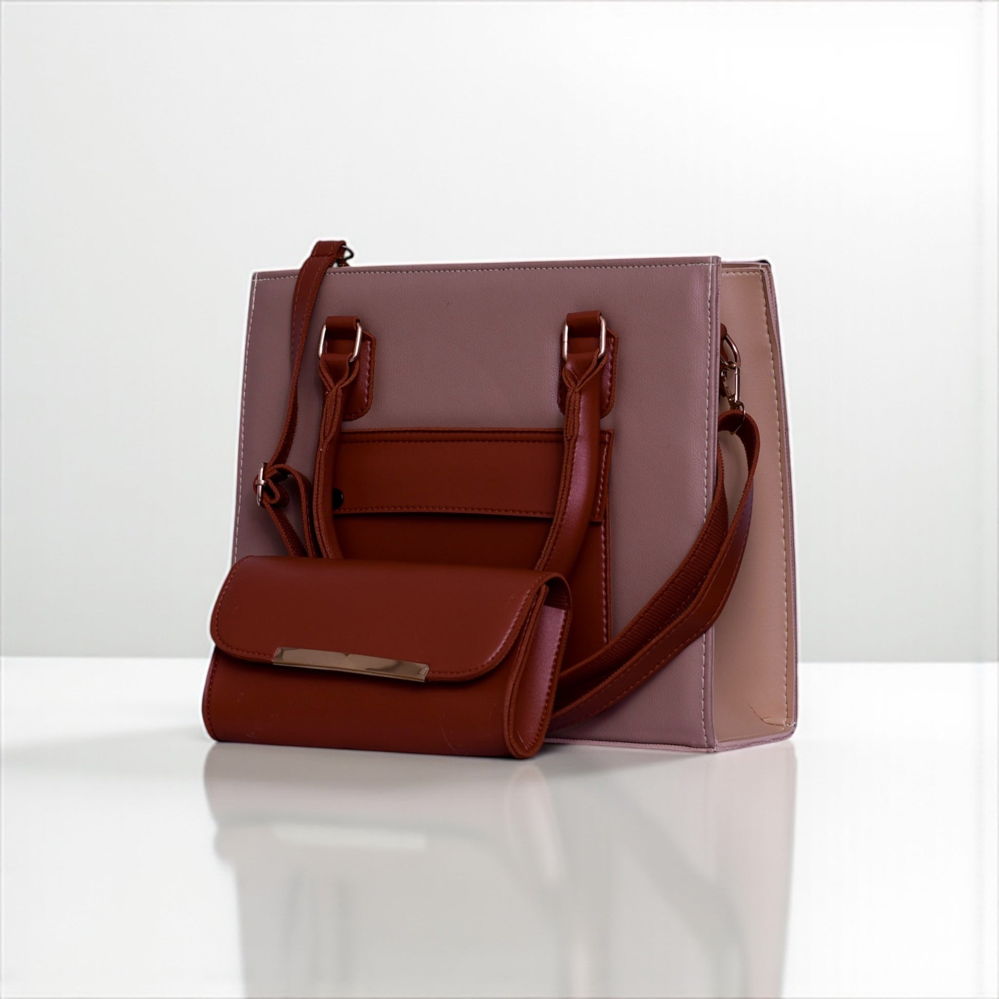 2-Piece Mauve & Brown Structured Handbag Set – Shine and Carry