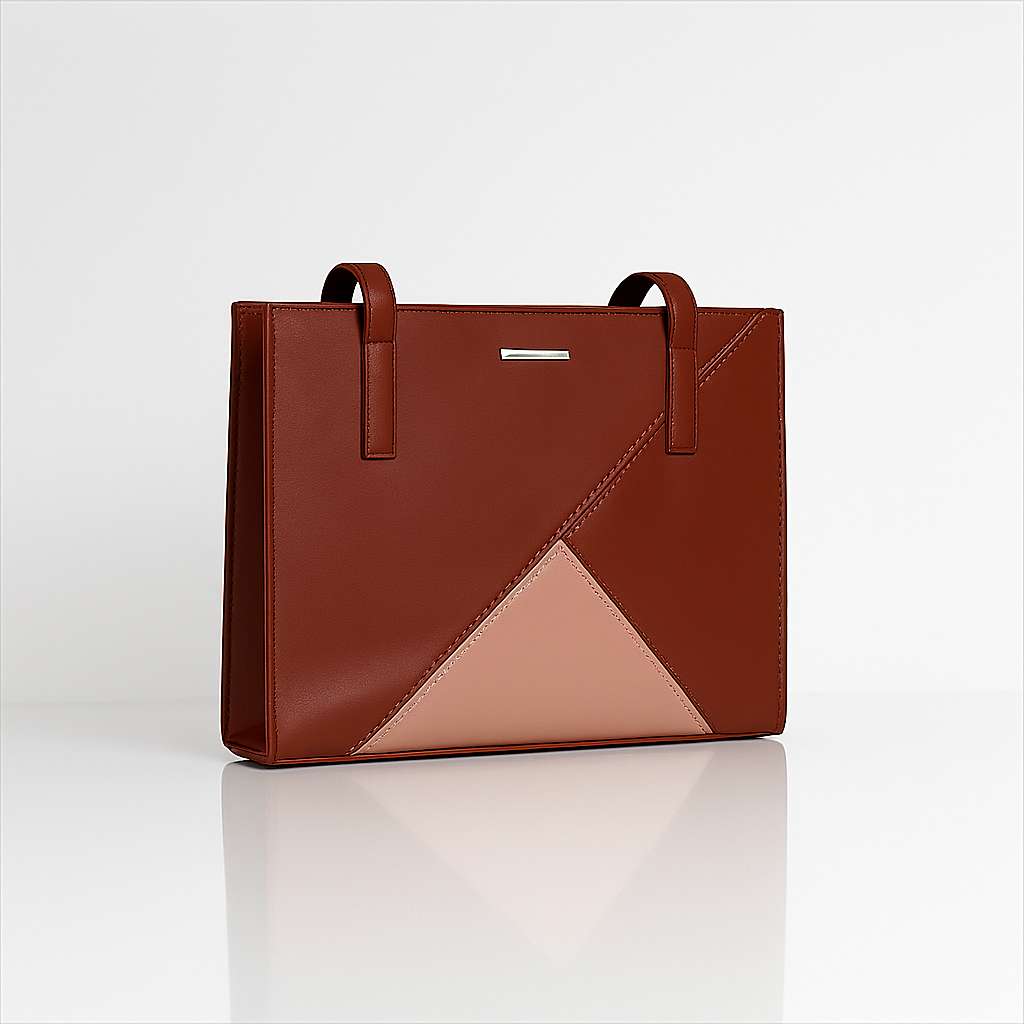 Luxury Coffee Brown Tote Bag – Two-Tone Geometric Design