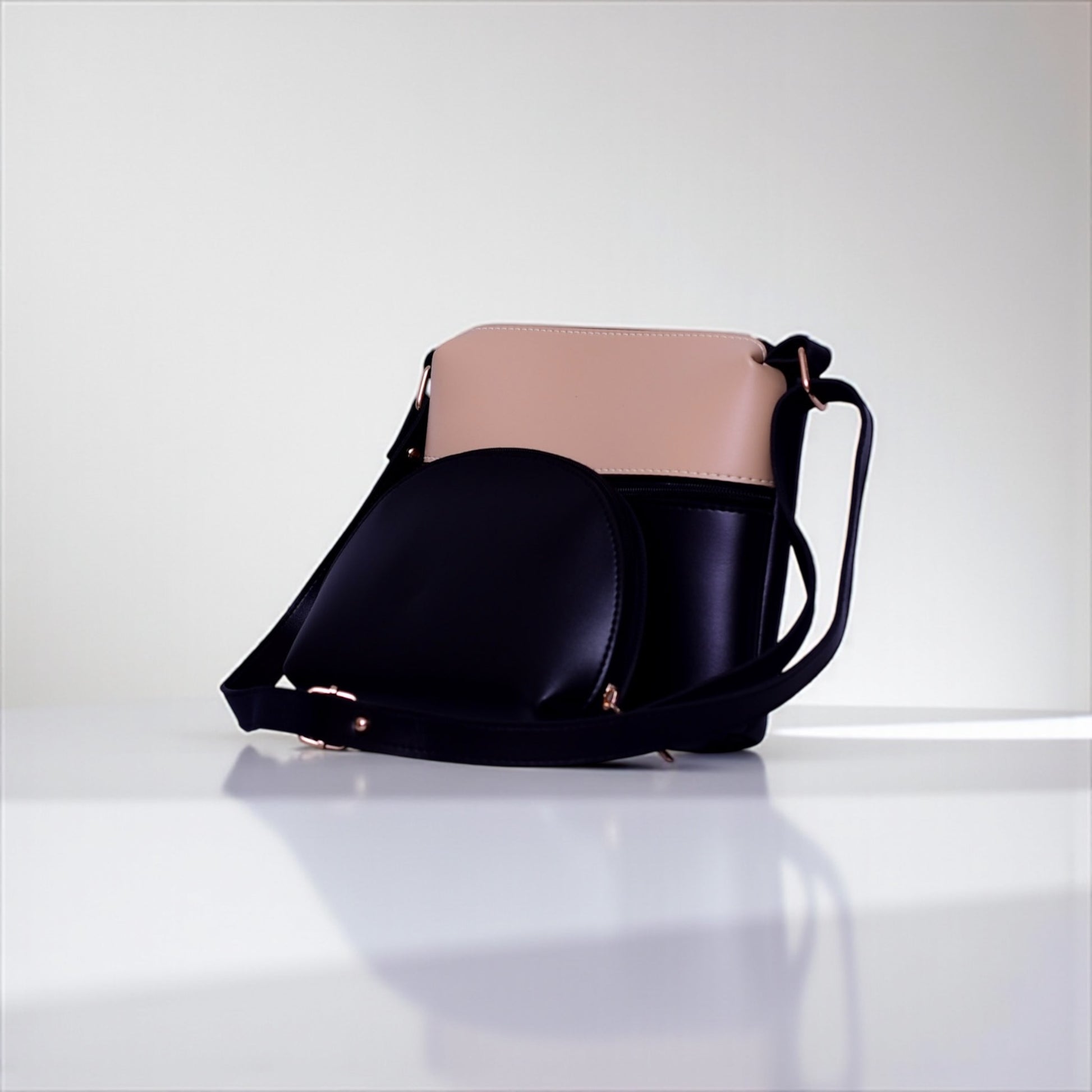 Two-Tone Luxury Tote & Crossbody Bag Set – Nude & Black