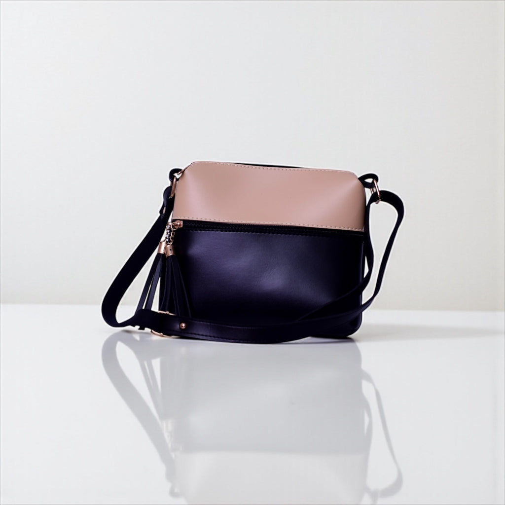 Two-Tone Luxury Tote & Crossbody Bag Set – Nude & Black
