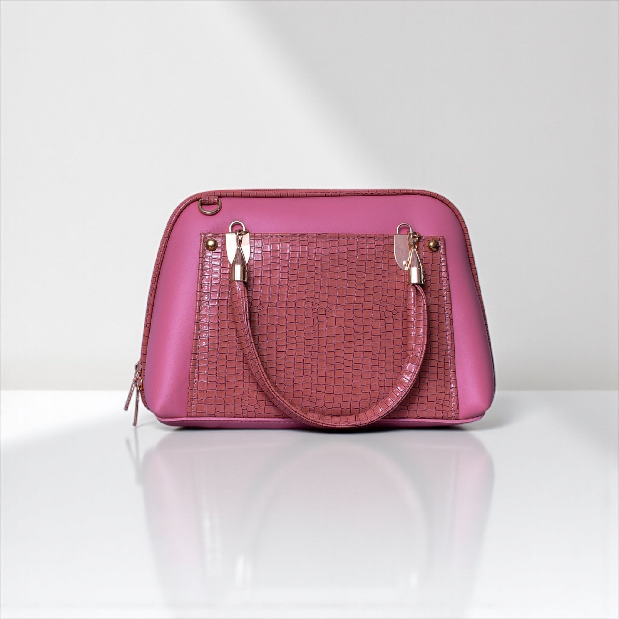 Croc-Textured Pink Handbag – Shine and Carry.