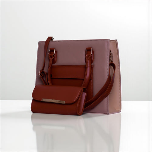 2-Piece Mauve & Brown Structured Handbag Set – Shine and Carry