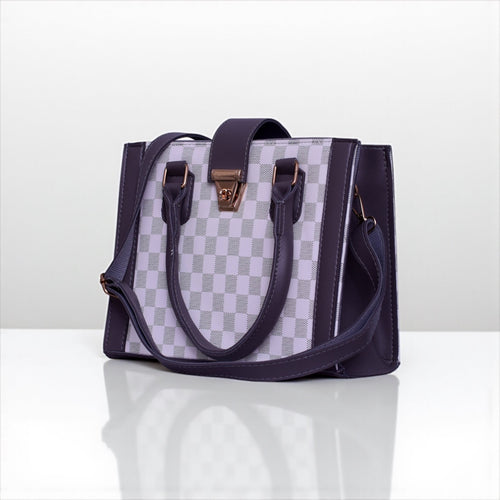 Elegant Checkered Structured Handbag – White & Grey